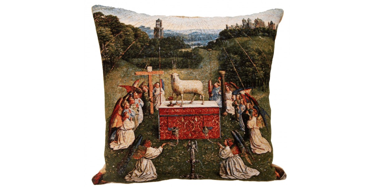 Gobelínový povlak na polštář  - L’adoration by Jan van Eyck
